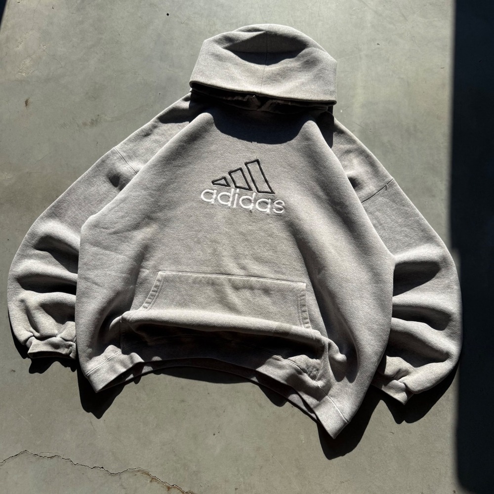 Vintage Adidas Center Logo Hoodie Grey Embroidered‎ Sweatshirt XXL Mens Retro
